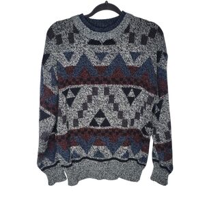 Vintage 90S Michael Gerald Abstract Pattern Knit Double Collar Crewneck Sweater